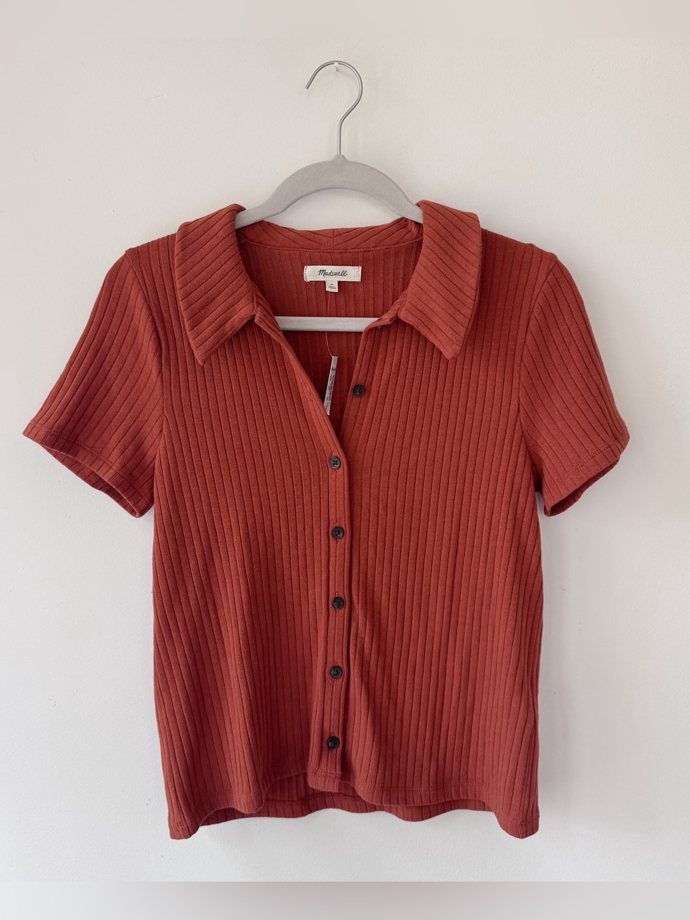 Madewell Rust Ribbed Button Down Knit Top - NWT - Picture 4 of 6